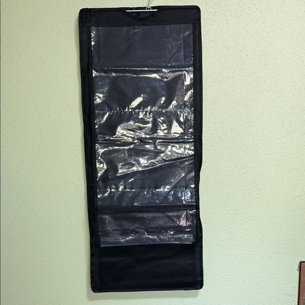 Black Hanging Organizer with Clear Pockets for purses , shoes or yarn